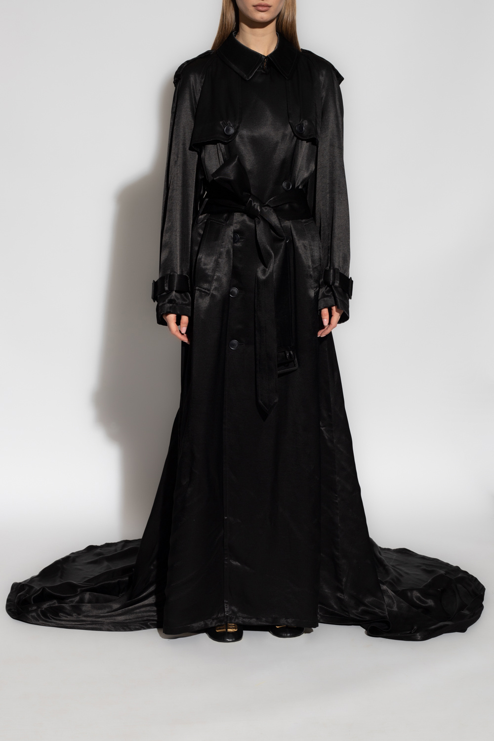 ジャケット・アウター 90s BALENCIAGA wool/silk iridescent coat 2009 Balenciaga Runway Iridescent Pleated Blue Silk Bell
